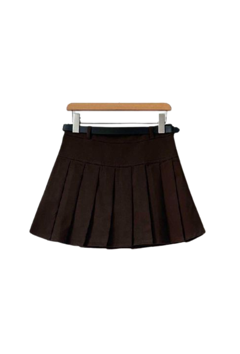 Pleated Mini Skirt - Brown