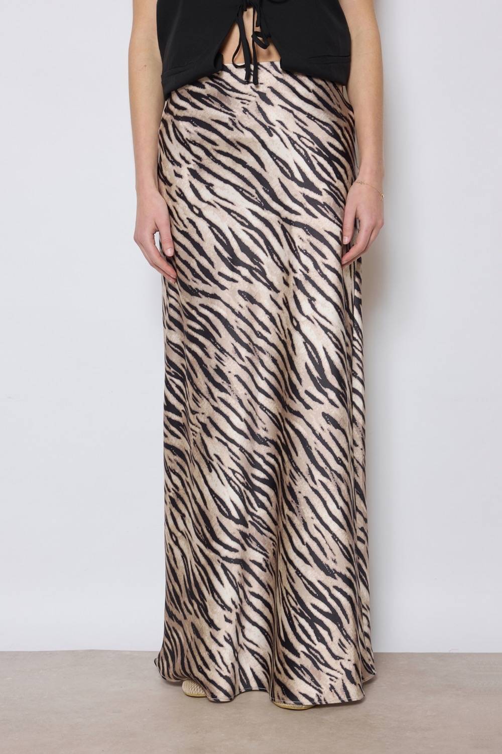 Long Animal Print Skirt - Beige