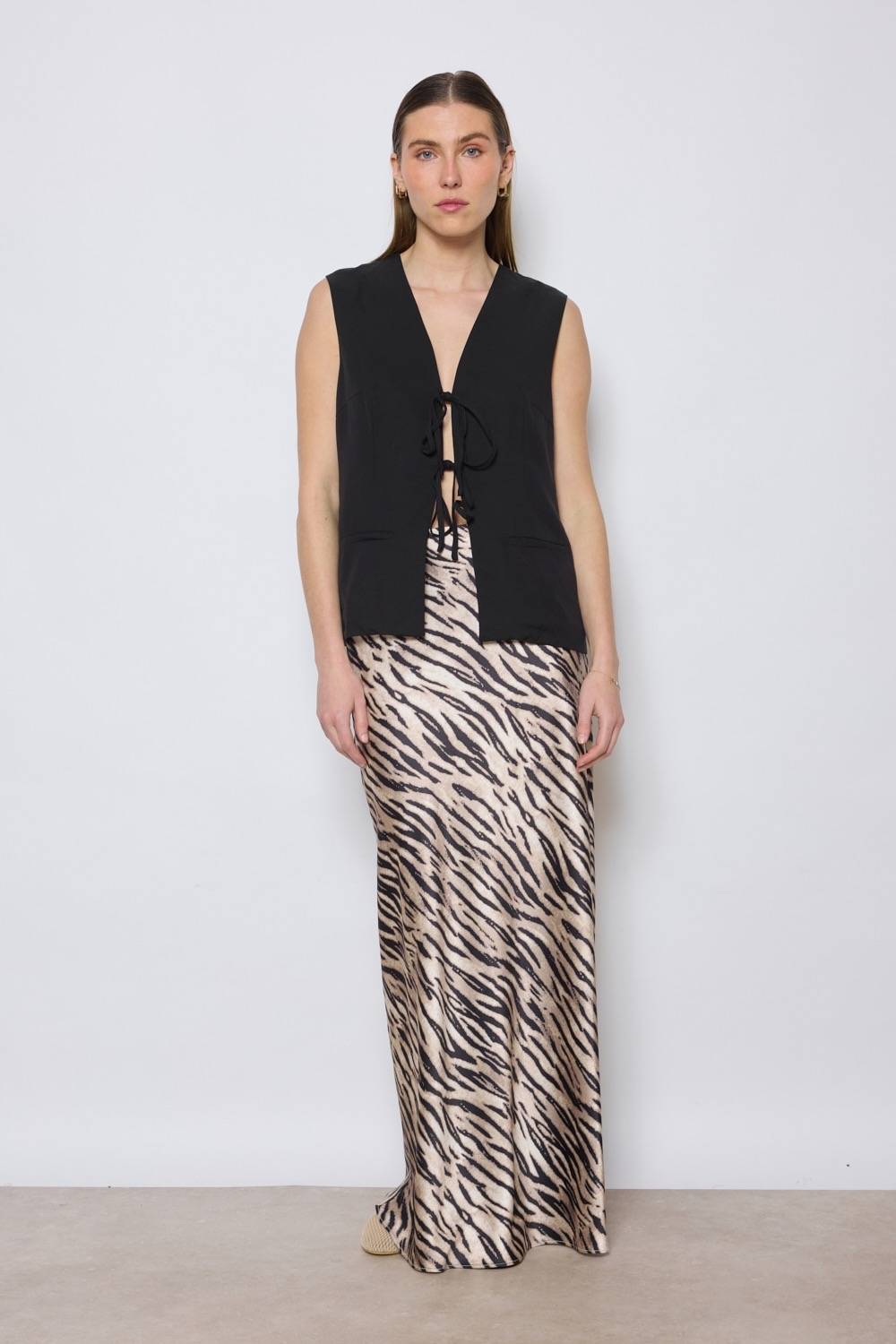 Long Animal Print Skirt - Beige