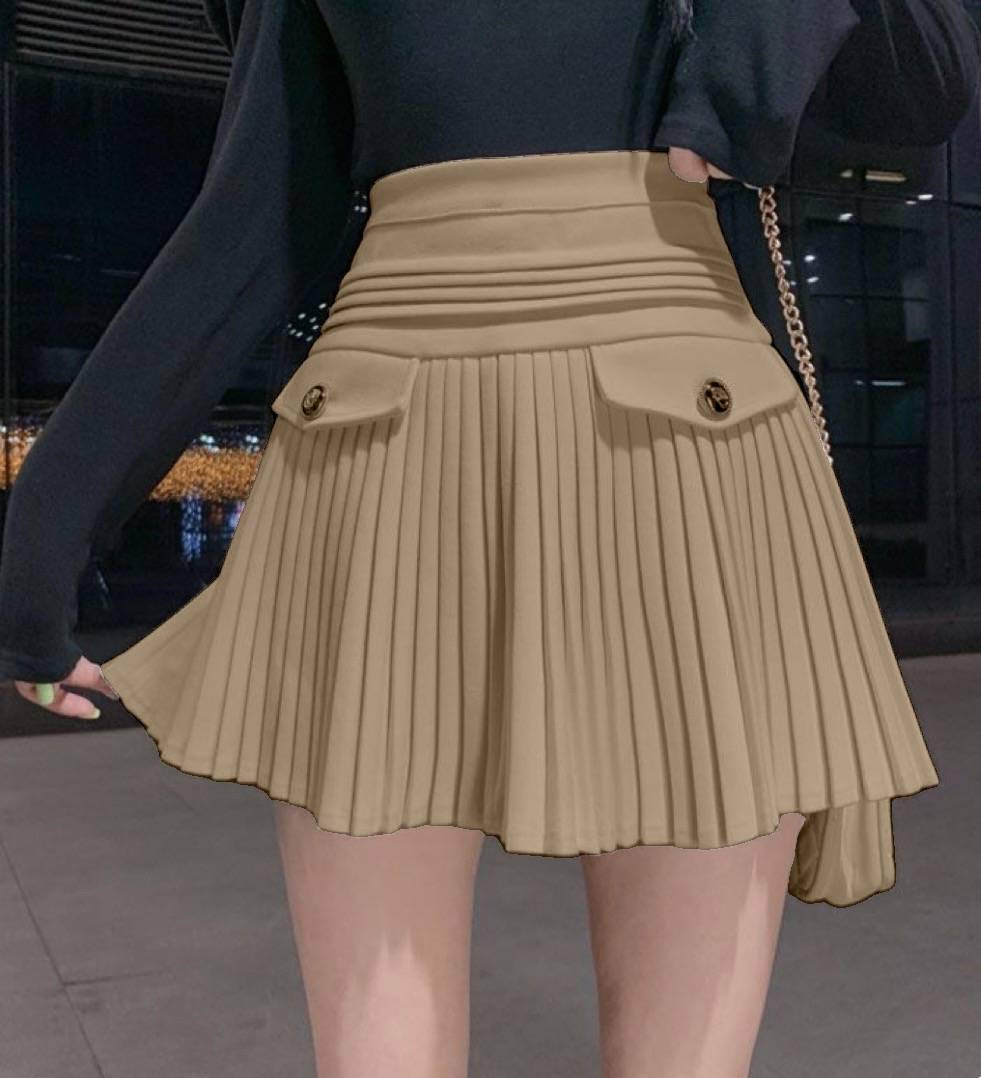 Knitted Pleated Skirt - Beige