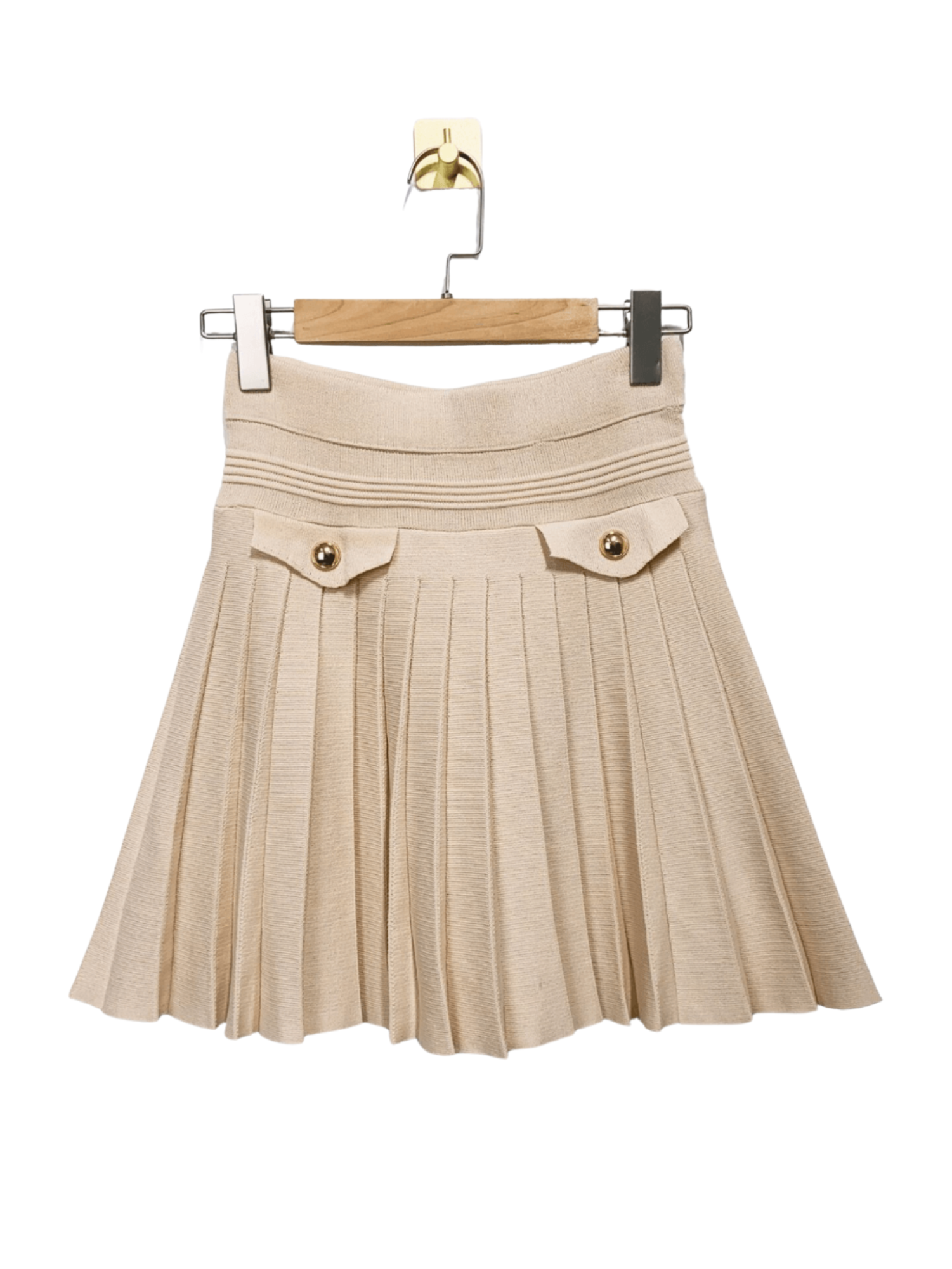 Knitted Pleated Skirt - Beige