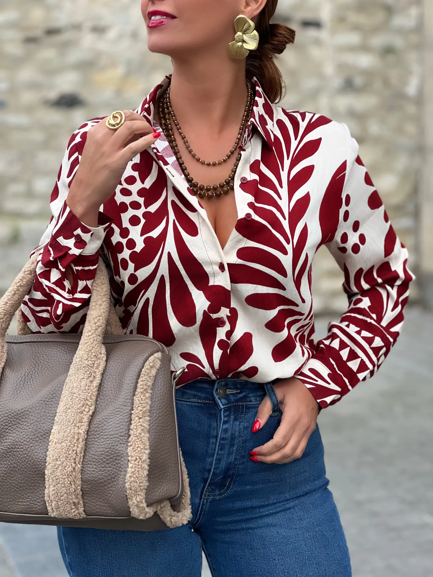Printed Shirt - Bordeaux