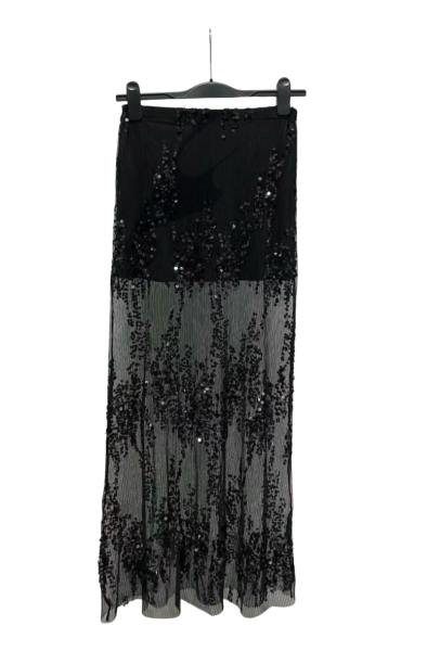 Semi Transparent Sequin Skirt - Black
