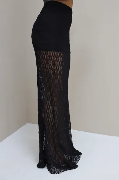 Long Lace Skirt - Black