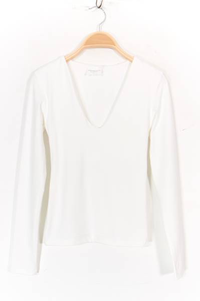 Long-Sleeved V-Neck T-shirt - White