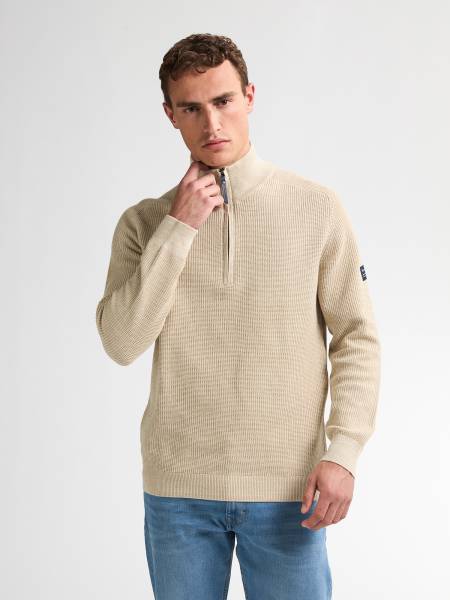 Petrol Knitted Half-Zip Sweater Nashville - Beige