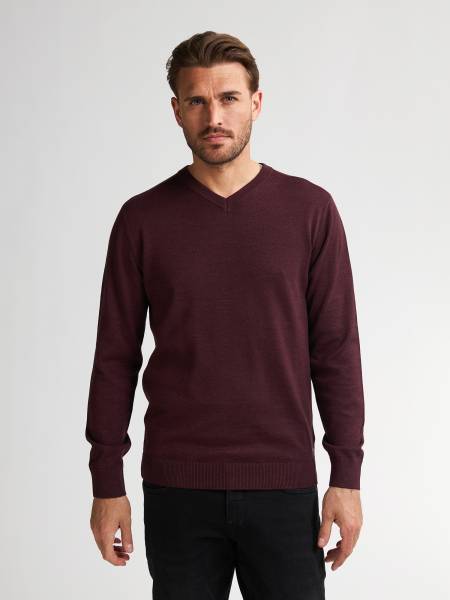 Petrol Fine-knit V-neck Sweater Whitefish - Bordeaux