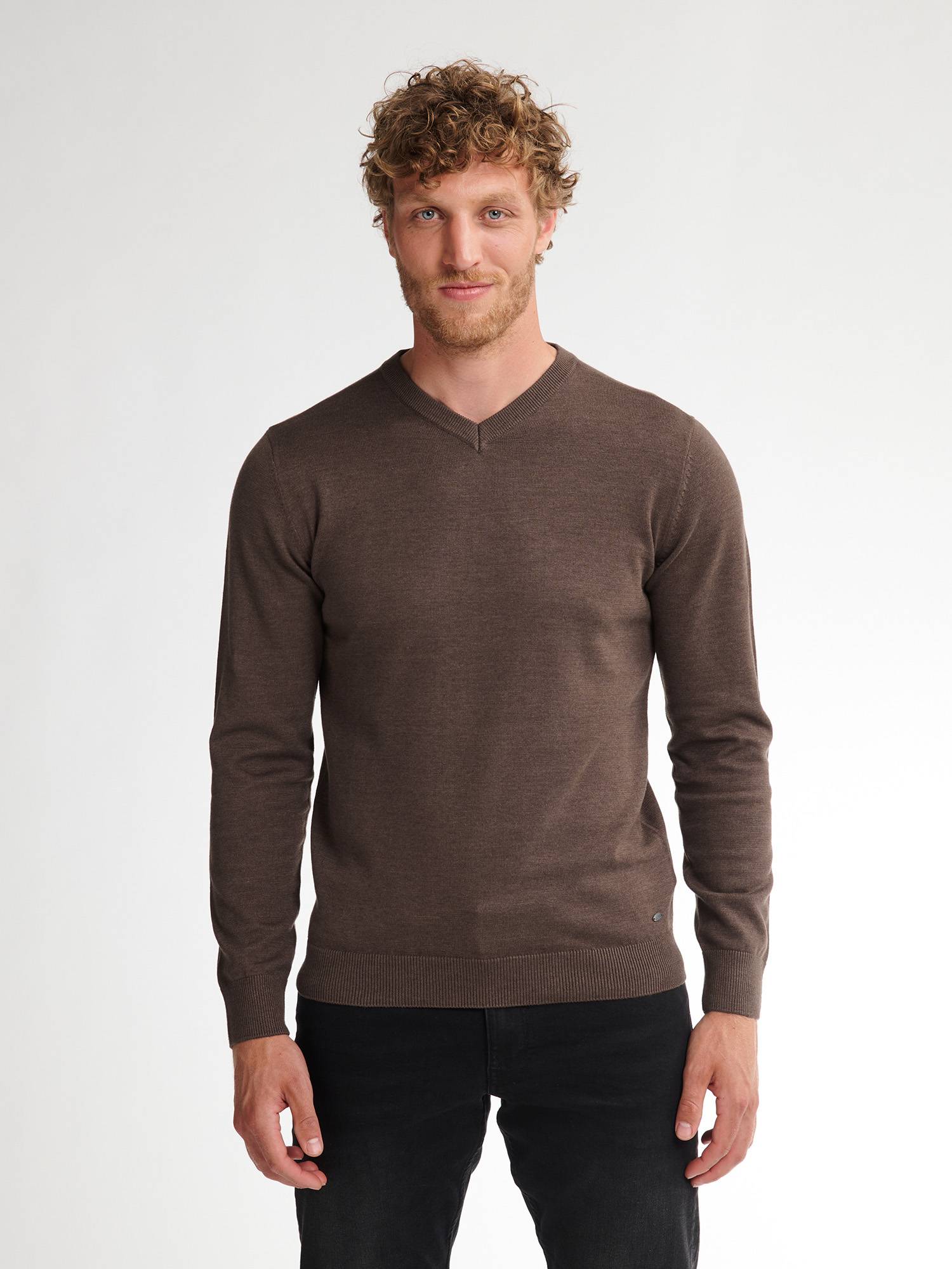 Petrol Fine-knit V-neck Sweater Whitefish - Brown