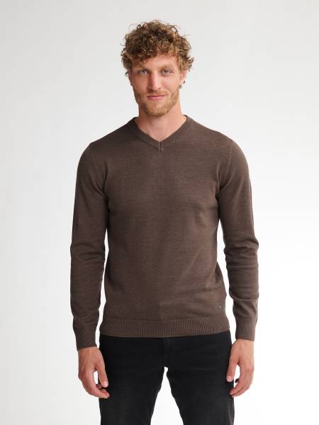 Petrol Fine-knit V-neck Sweater Whitefish - Brown
