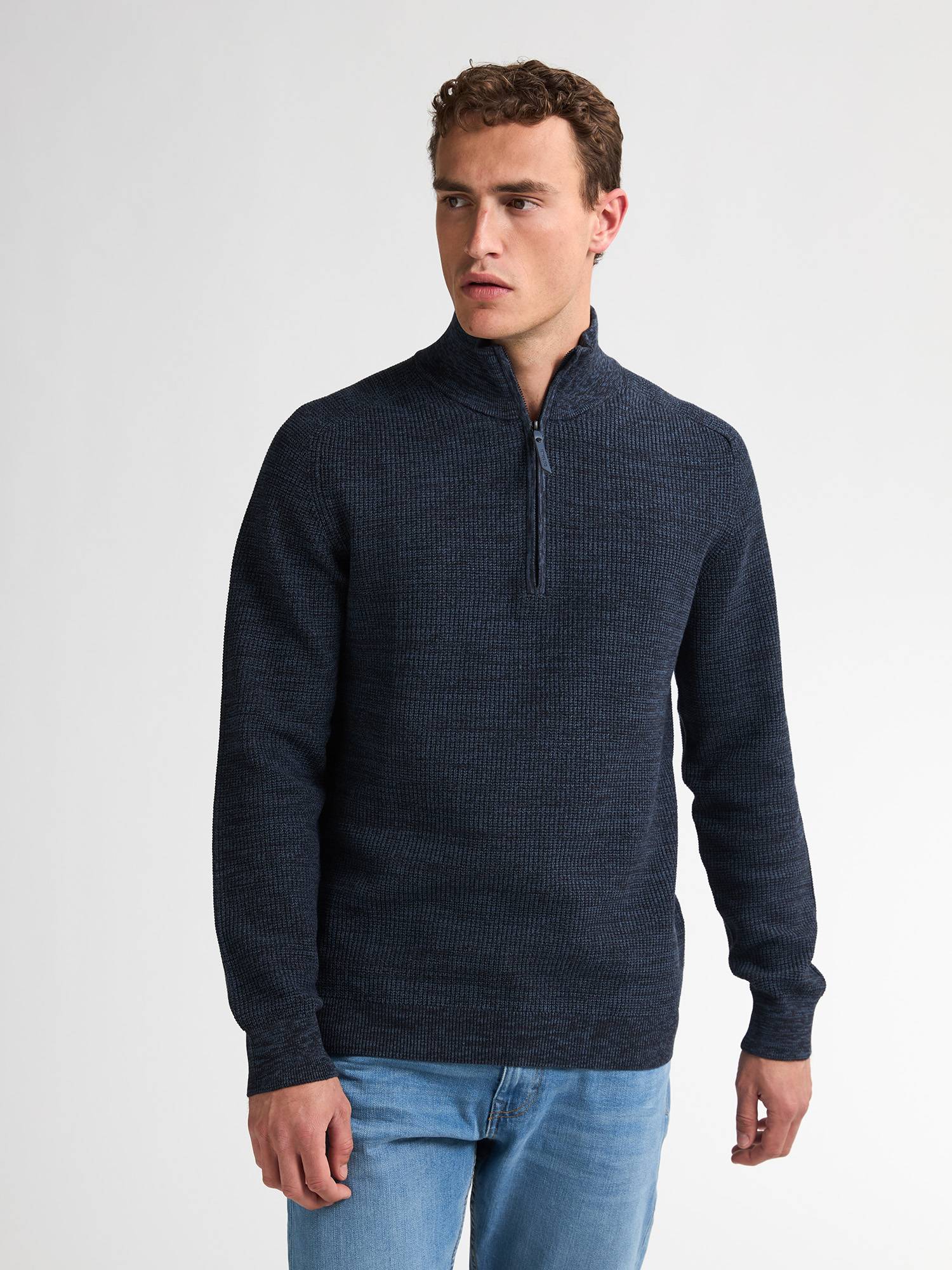 Petrol Knitted Half-Zip Sweater Nashville - Blue