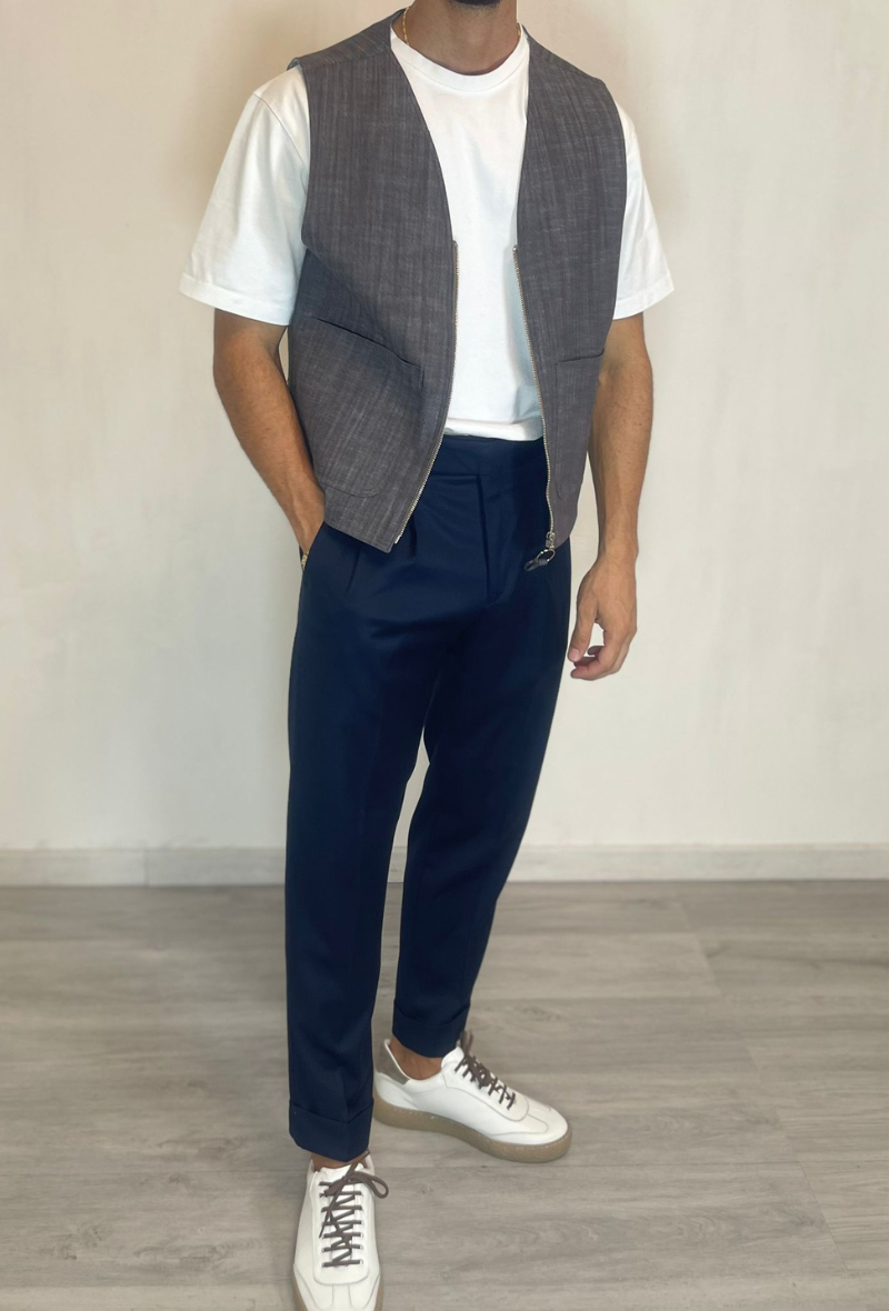 Tailored Fit Smart Trousers - Blue