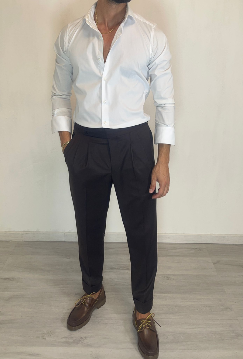 Tailored Fit Smart Trousers - Brown