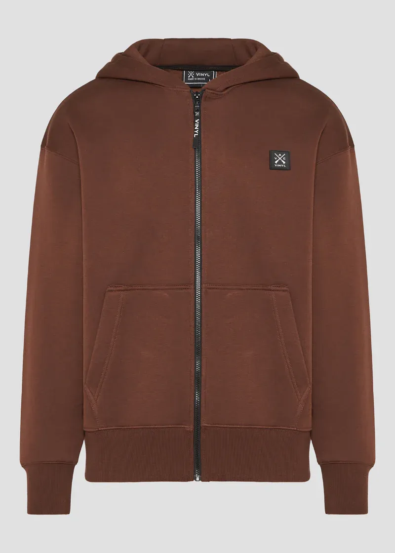 Vinyl Off Duty Zip Hoodie - Brown