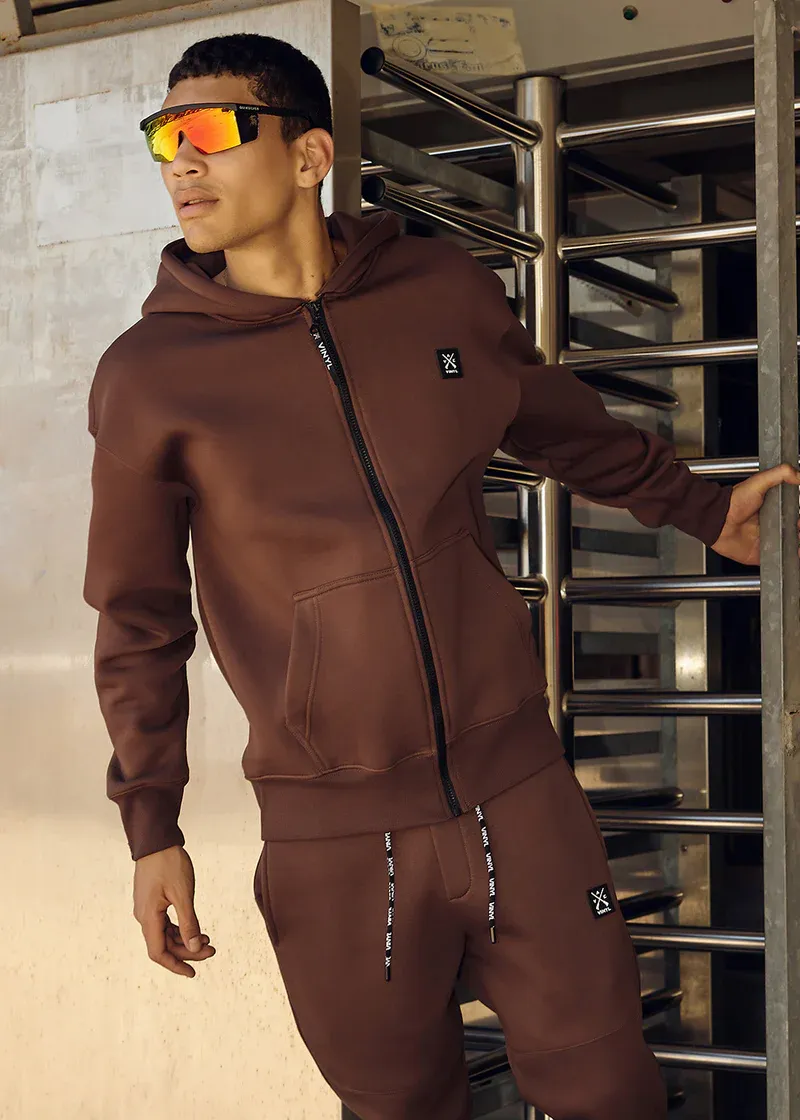 Vinyl Off Duty Zip Hoodie - Brown