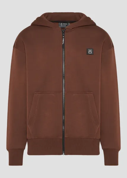 Vinyl Off Duty Zip Hoodie - Brown