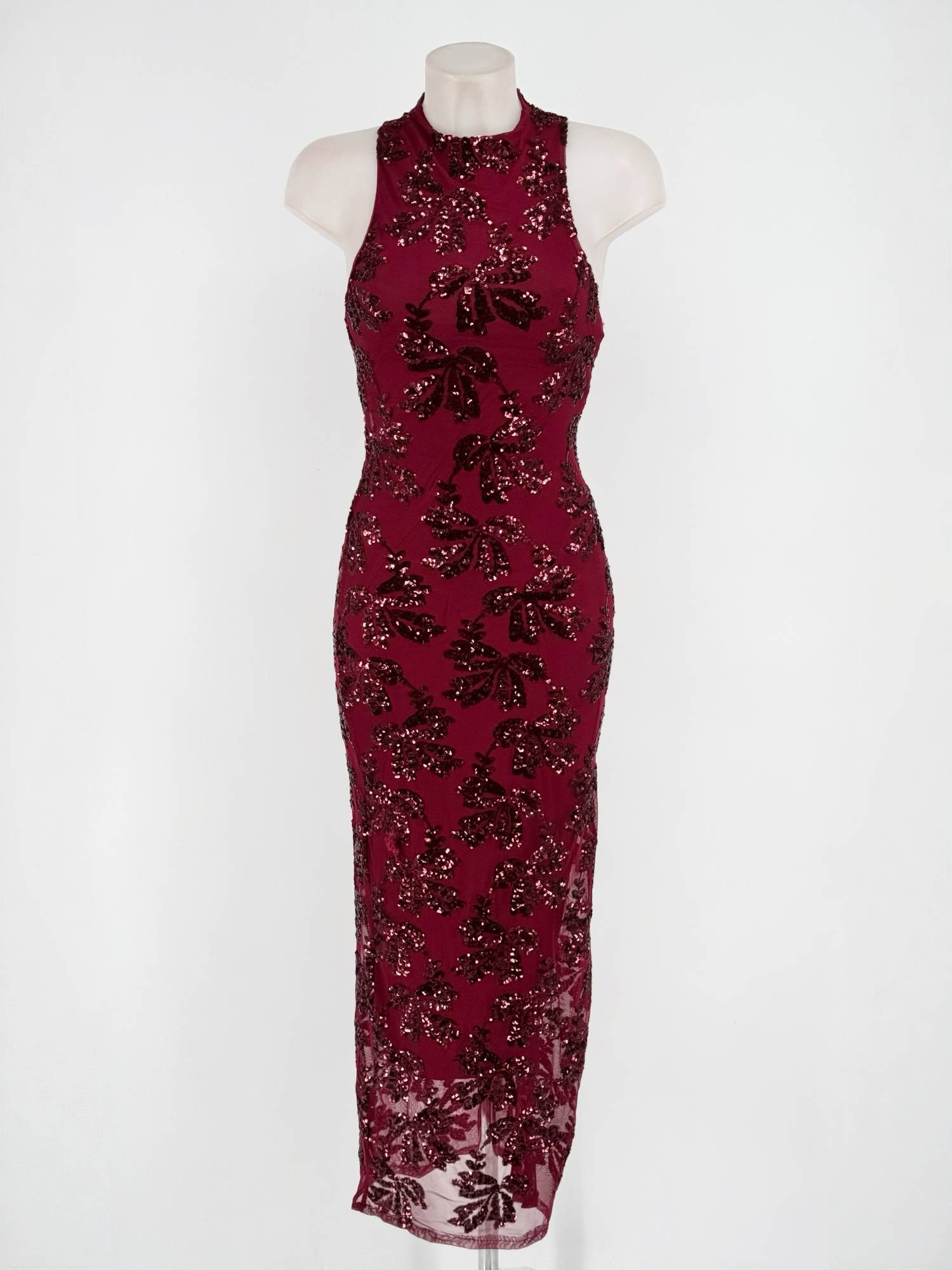 Sequin High Neck Midi Dress - Bordeaux