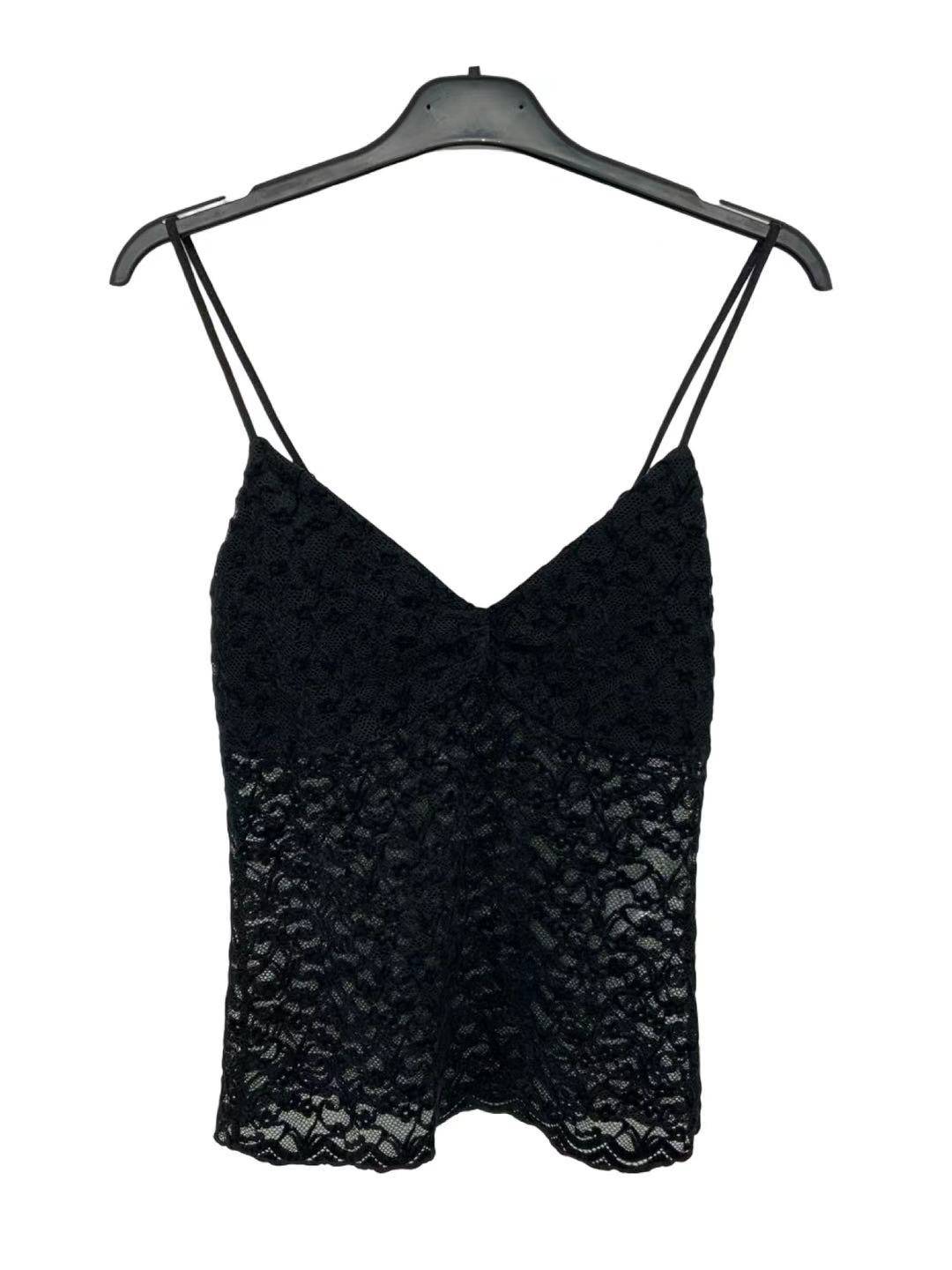Lace Spaghetti Strap Top - Black