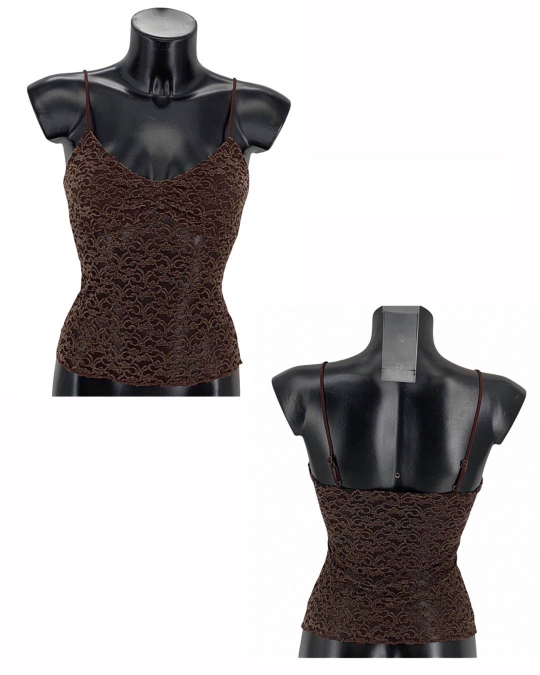 Lace Spaghetti Strap Top - Brown