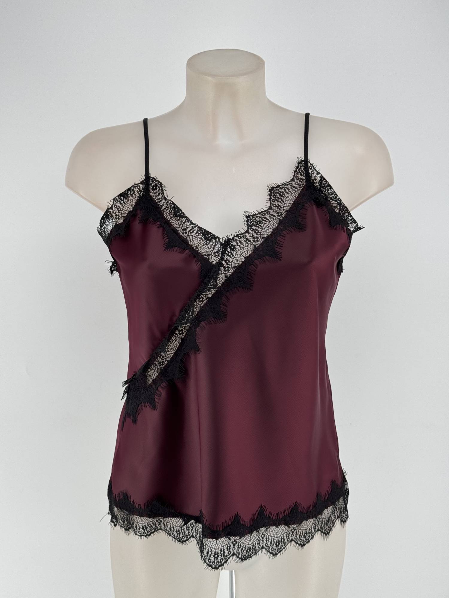 Satin Lace Trim Cami Top - Bordeaux
