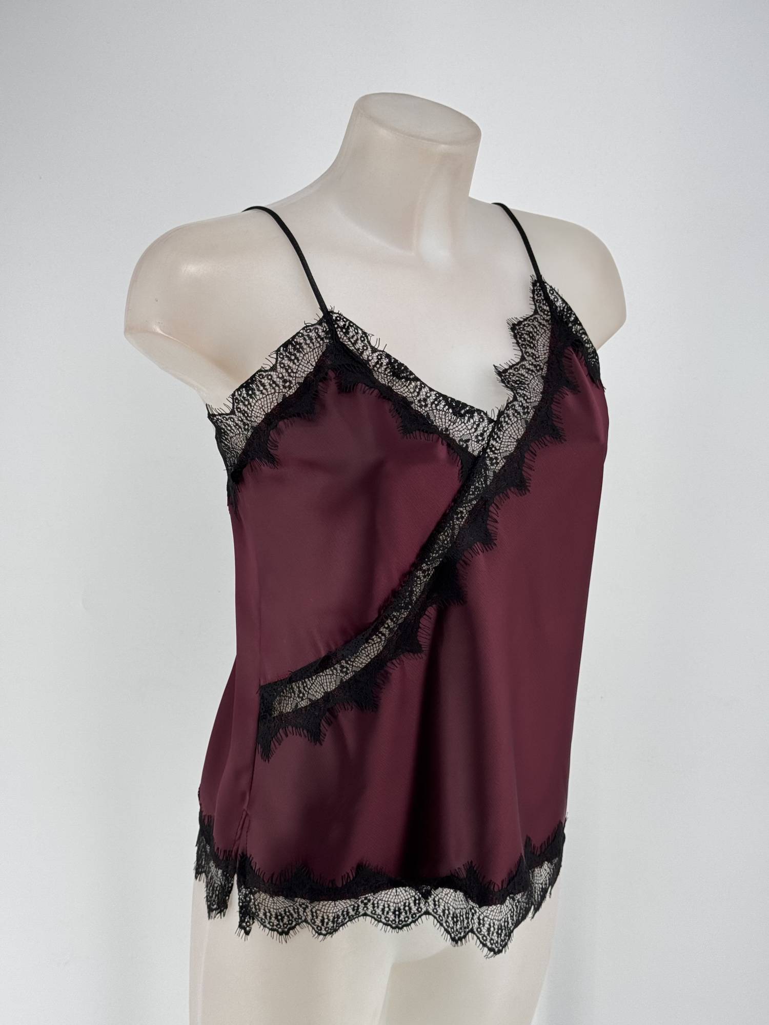 Satin Lace Trim Cami Top - Bordeaux