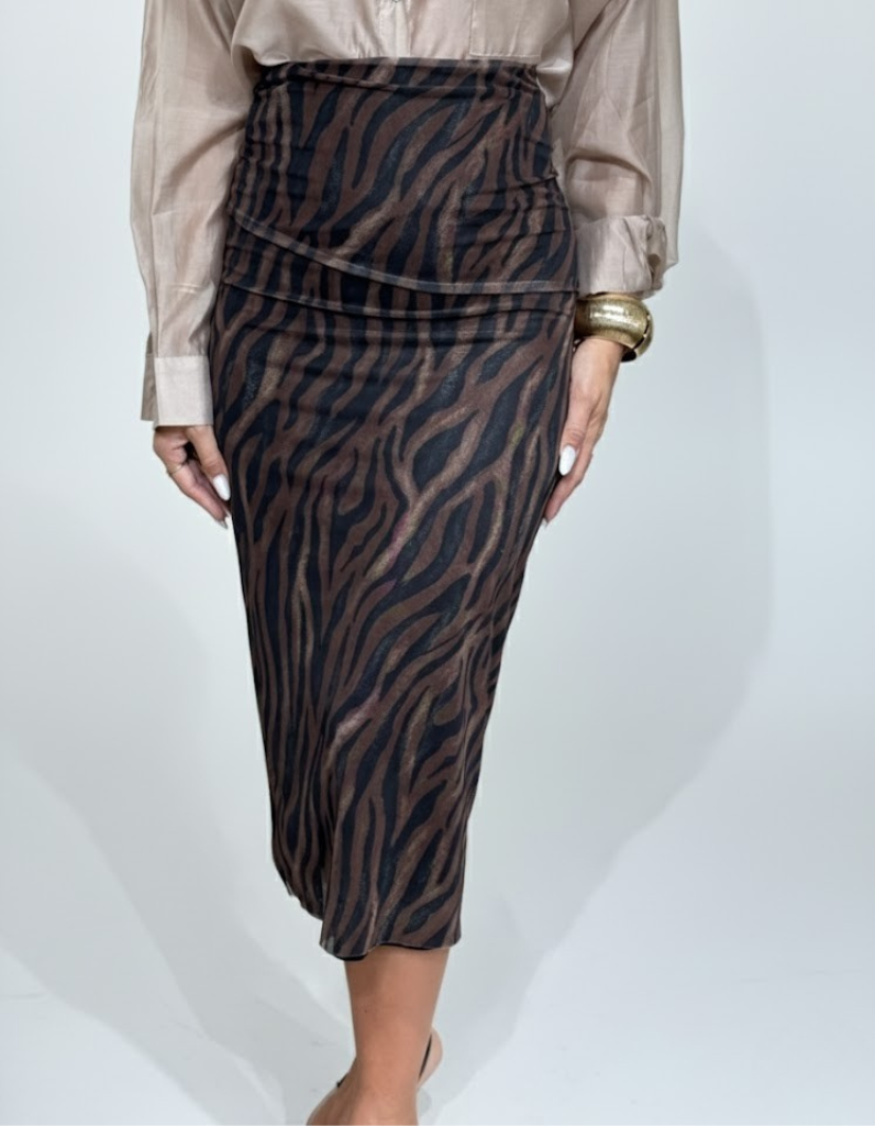 Animal Print Pencil Skirt - Brown
