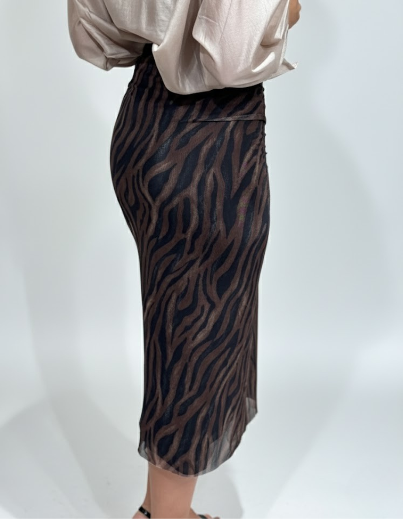 Animal Print Pencil Skirt - Brown