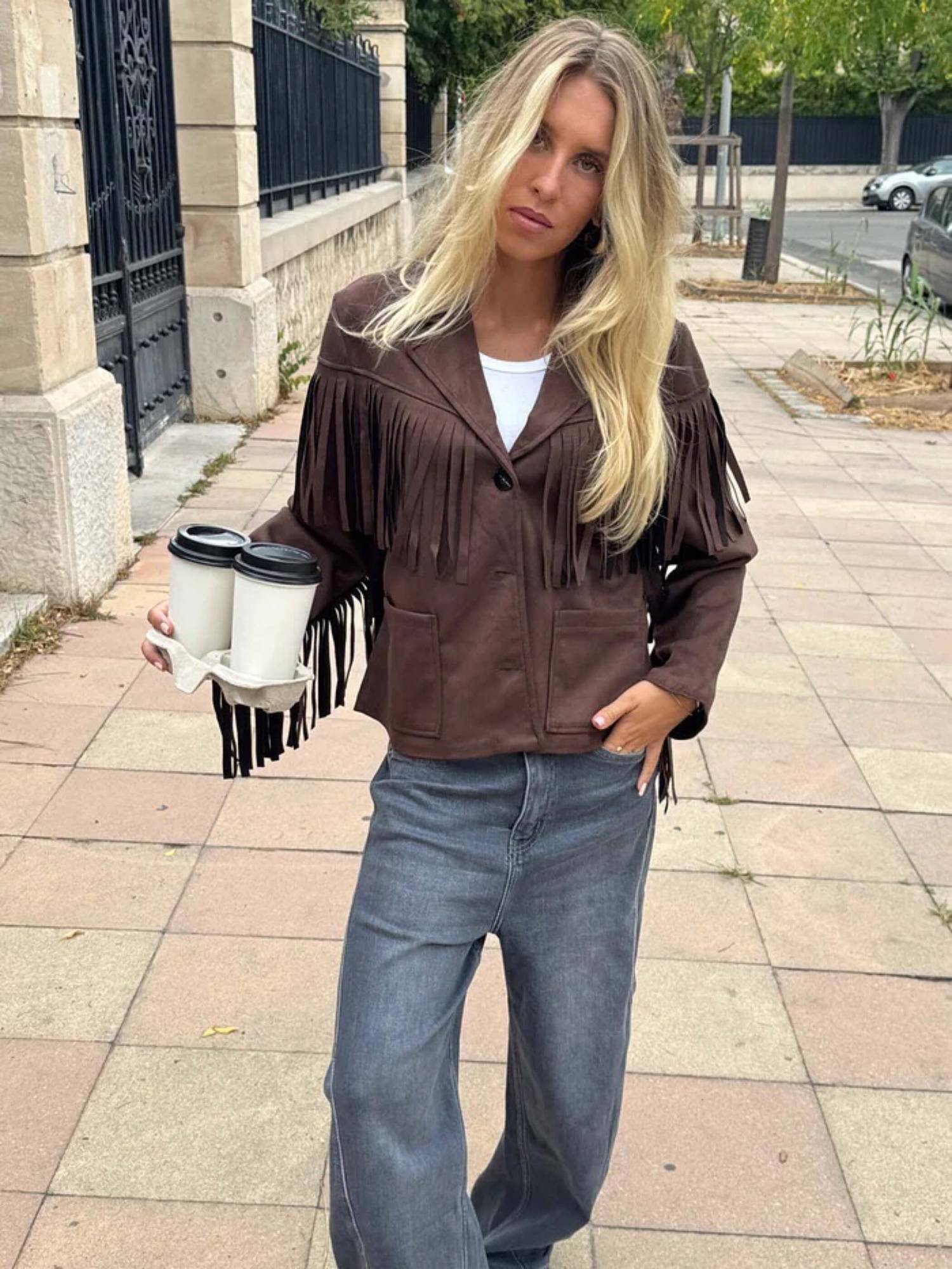 Western Style Fringe Jacket - Brown